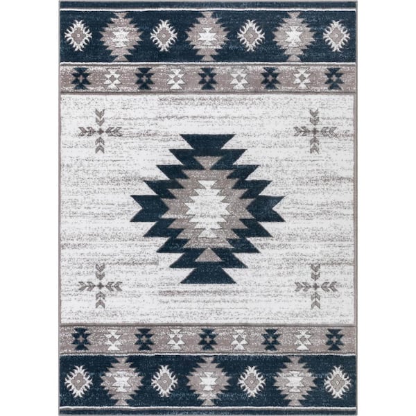 Well Woven Blue 7 ft. 10 in. x 9 ft. 10 in. Dulcet Rodrigo Southwestern Diamond Pattern Area Rug