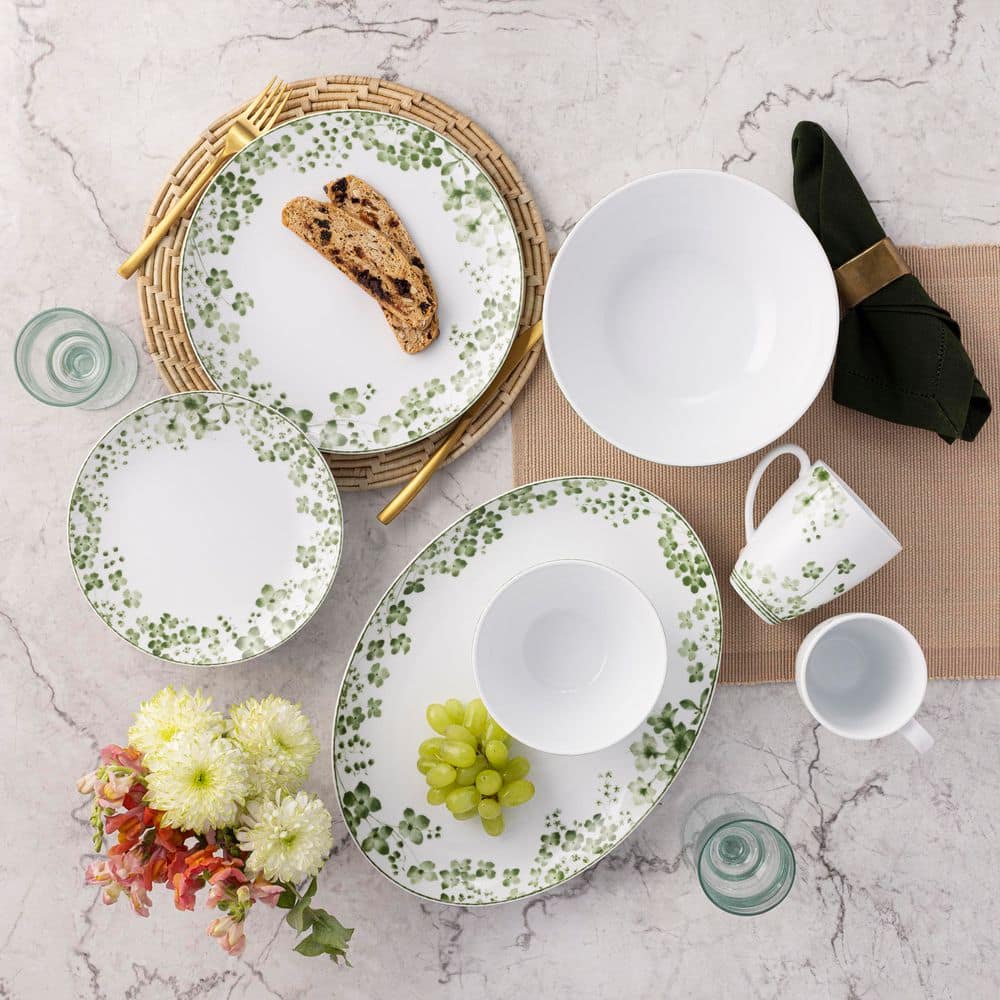 Bloomington Road Green Ceramic Floral Mugs, Set of 4