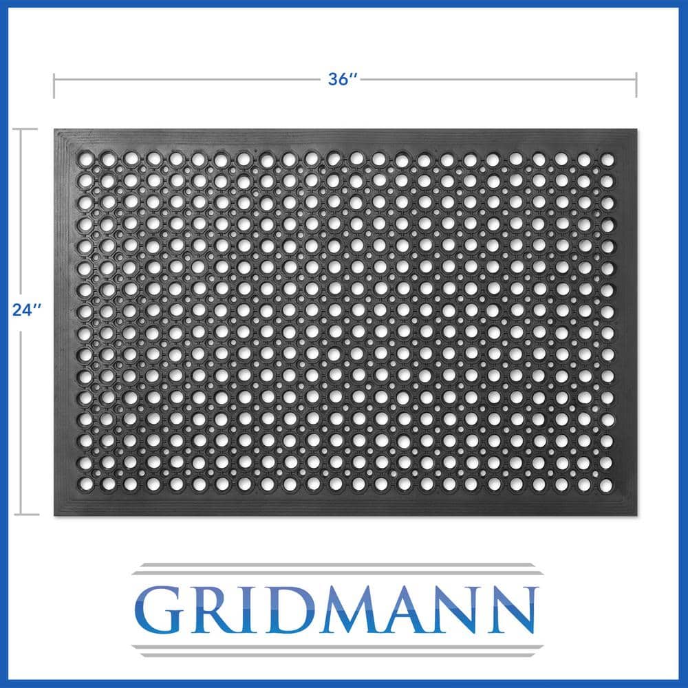 Black 36" x 36" Non-Slip Rubber Kitchen Drainage Mat