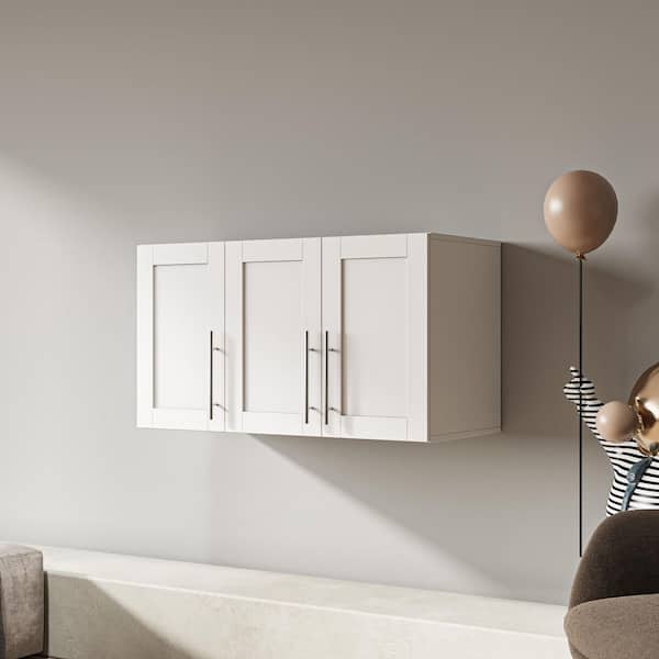 Frederick White Wood 29.9 in. Stackable Wall Mounted Storage Cabinet with 3 Doors