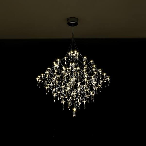 HUOKU Estrella 1-Light 43.3 in. Crystal Chandelier in Silver
