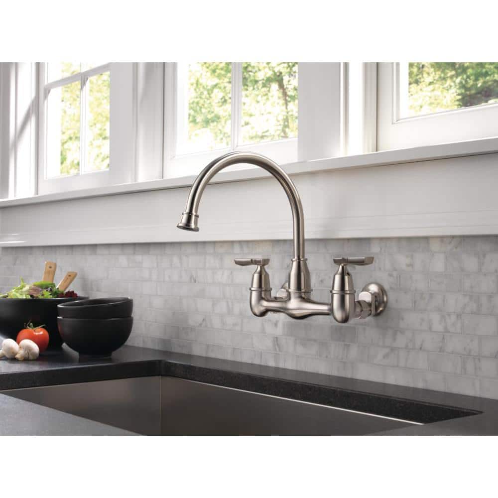 Corin Stainless Steel Wall Mount Kitchen Faucet with Dual Handles