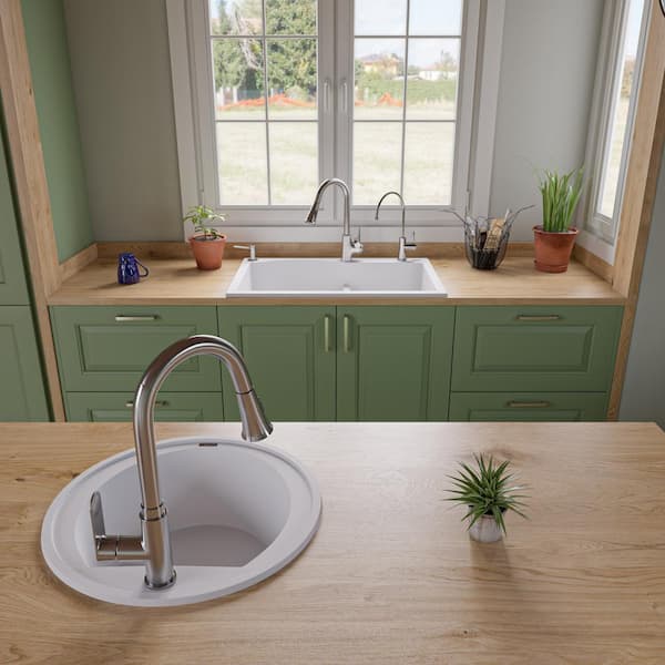 Drop-In Granite Composite 33 in. 1-Hole 35/65 Double Bowl Kitchen Sink in White