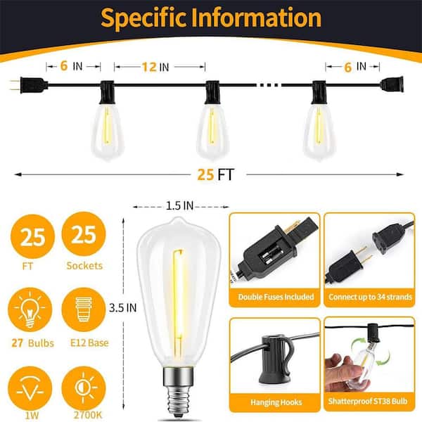 25 Light 25 ft. Outdoor Plug-in Integrated LED ST38 Fairy String