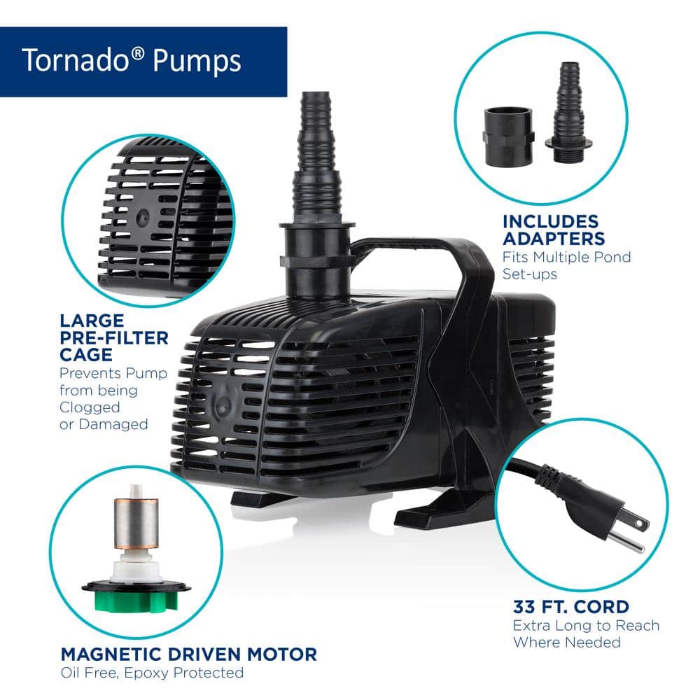 Black Submersible Water Pump with 33' Cord for Fountains & Ponds