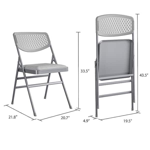 OEF Furnishings 2 Pack Fabric Upholstered 2 Cushion Folding Chair, Grey