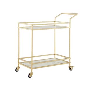 Kenji Gold/White Bar Cart with Open Wine Bottle and Stemware Storage