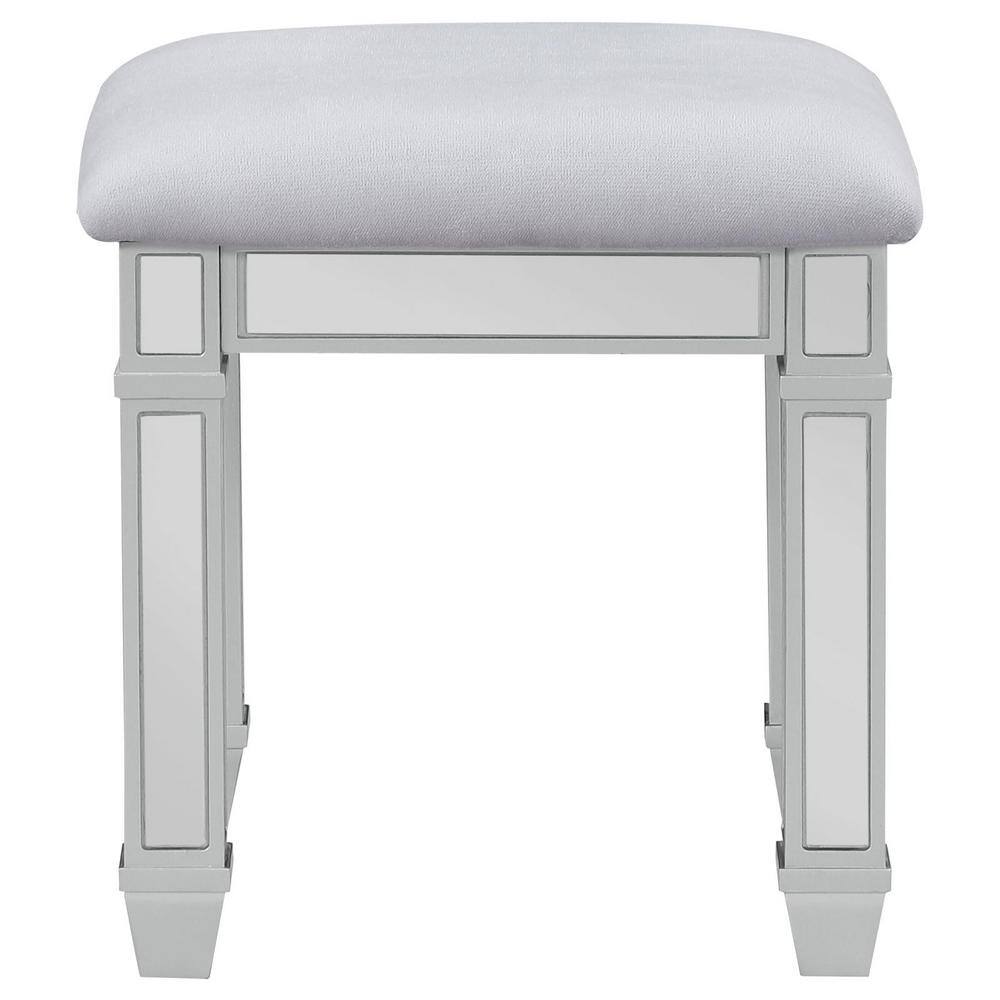 Allora Silver Mirrored Vanity Set with Bench and Hollywood Lighting