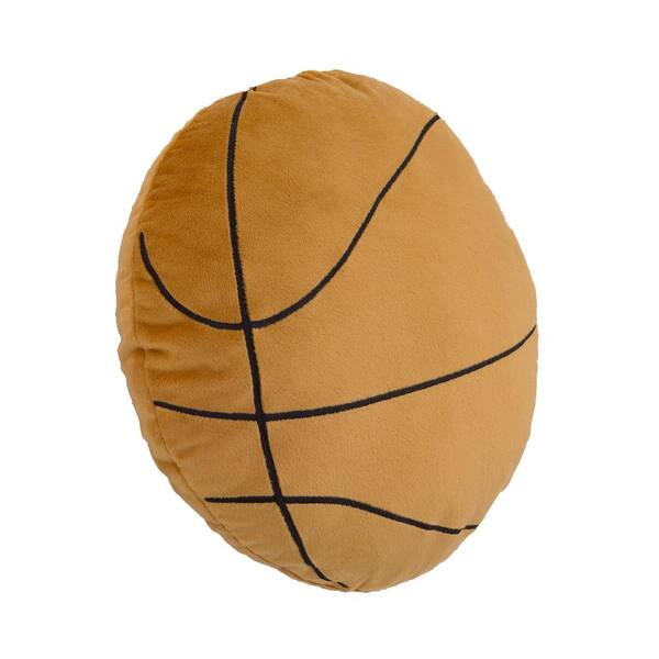 LITTLE LOVE BY NOJO Sports Brown Basketball with Embroidery 13 in. x 13 in. Decorative Pillow