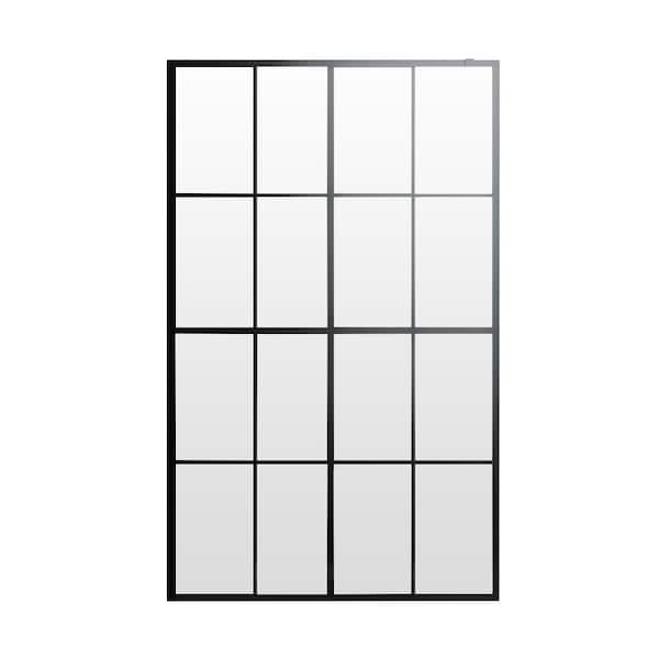 ANGELES HOME 46 in. W x 72 in. H Fixed Framed Aluminum Walk-in Shower Door in Black with 1/5 in. Clear Tempered Glass
