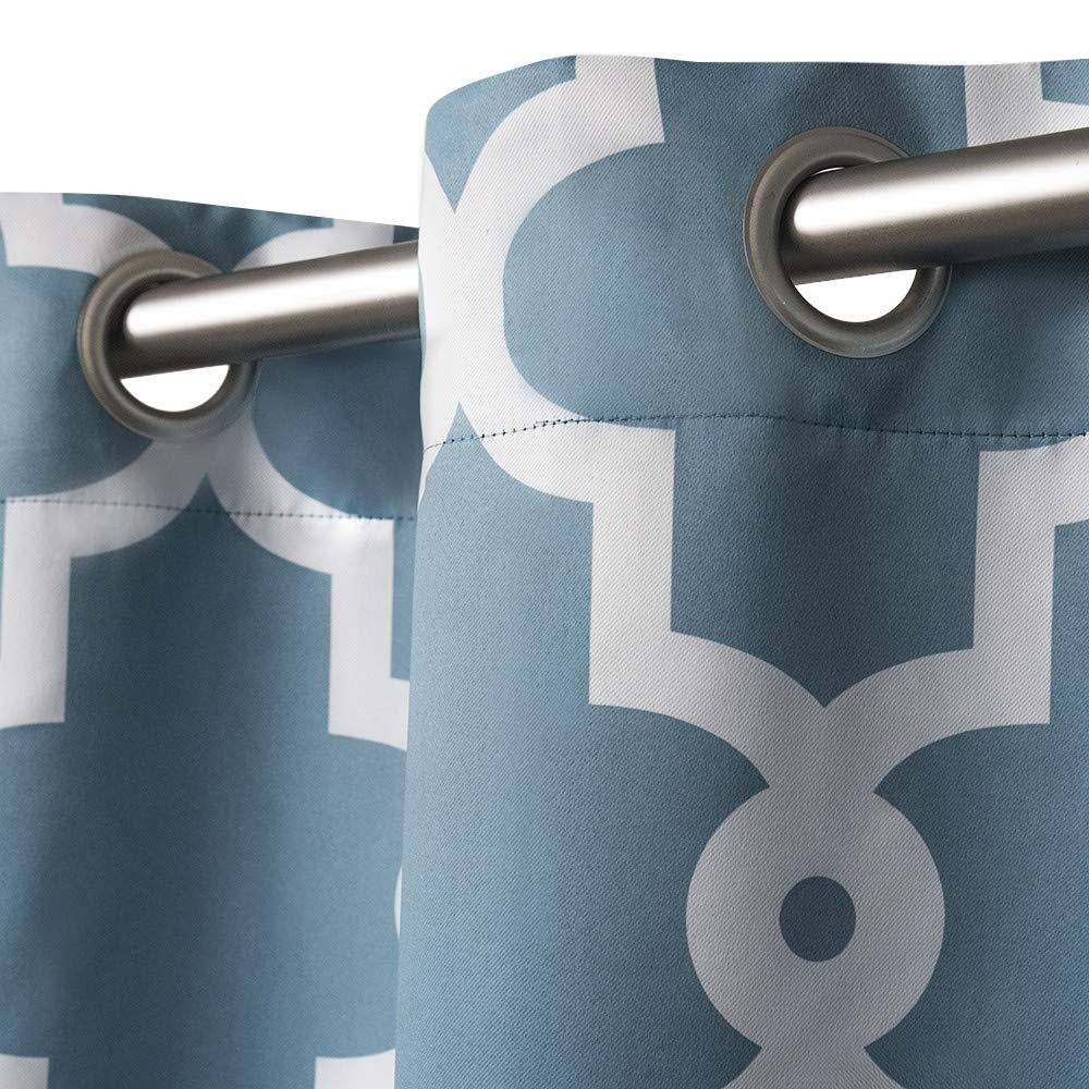 Teal and White Geometric Trellis Blackout Curtain Panels, 52"x96", Set of 2
