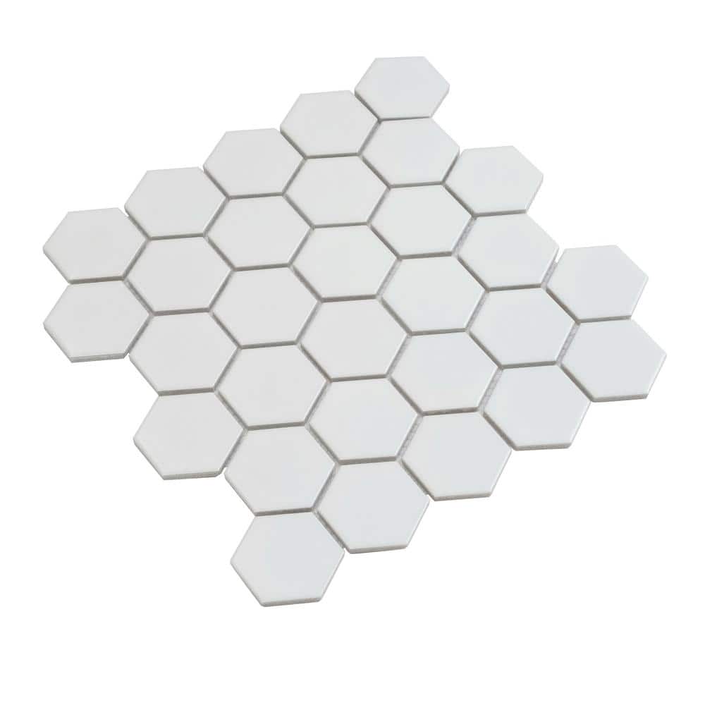 16" Matte White Porcelain Hexagon Mosaic Tile