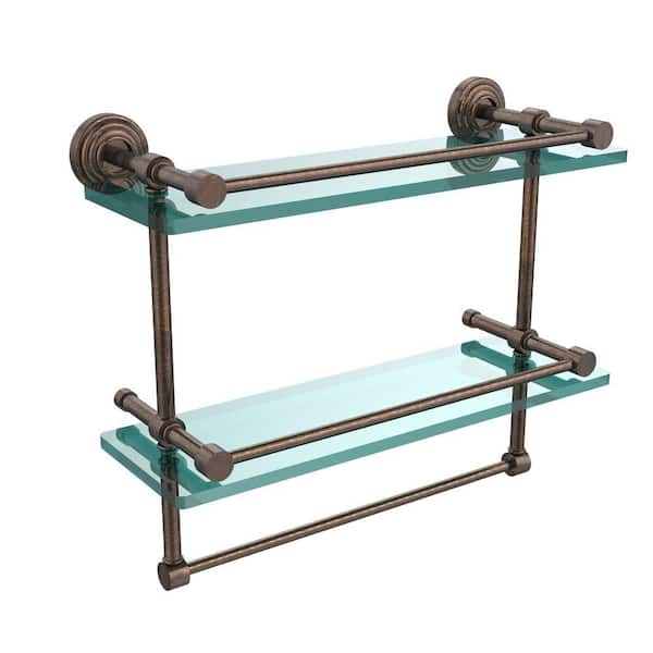 Allied Brass 16 in. L x 12 in. H x in. W 2-Tier Gallery Clear Glass  Bathroom Shelf with Towel Bar in Venetian Bronze WP-2TB/16-GAL-VB The  Home Depot