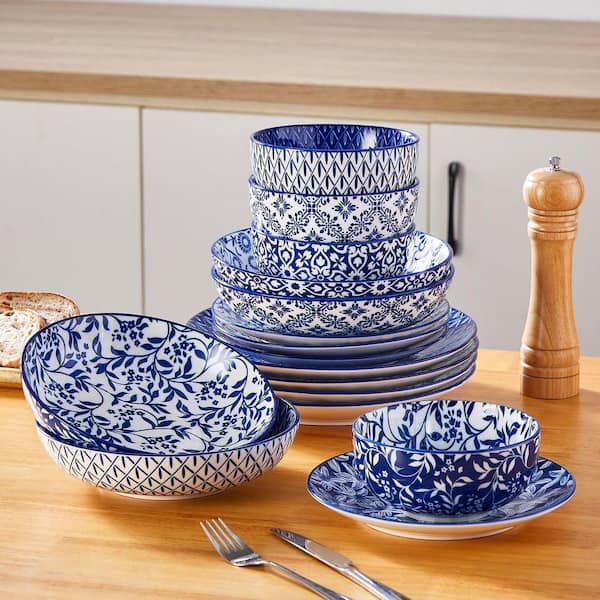vancasso 16-Piece Blue Porcelain Dinnerware Set Service for 4