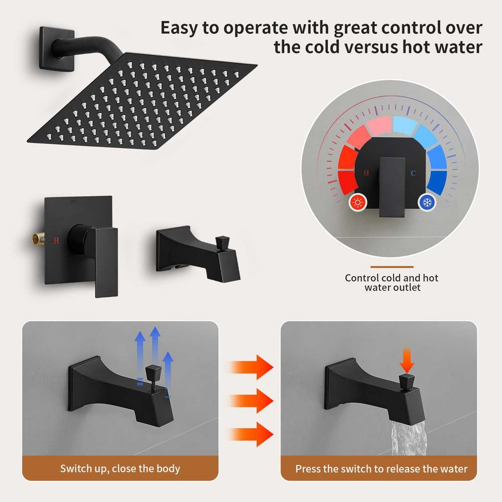 Matte Black Stainless Steel Square Rainfall Shower Faucet Set