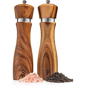 Acacia Wood Salt & Pepper Grinder Set: Adjustable Mills, Ceramic/Stainless Steel Core, 8 Inches