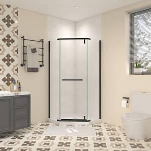 Moray 36 in. W x 72 in. H Pivot Frameless Shower Door in Matte Black Finish with Clear Glass