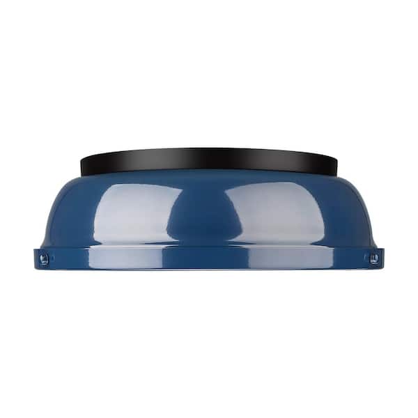Duncan 14 in. 2-Light Matte Black Flush Mount with Blue Shade and No Bulbs Included 1-Pack