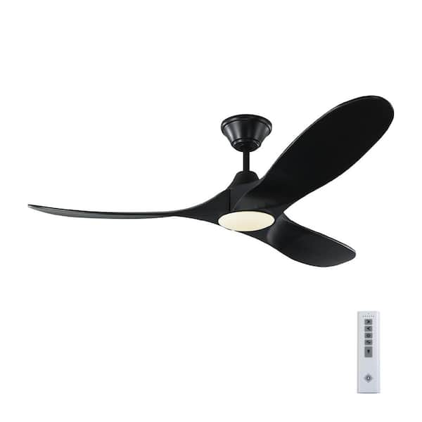 Generation Lighting Maverick II 52 in. Integrated LED Indoor/Outdoor Matte Black Ceiling Fan with Matte Black Blades with Remote Control