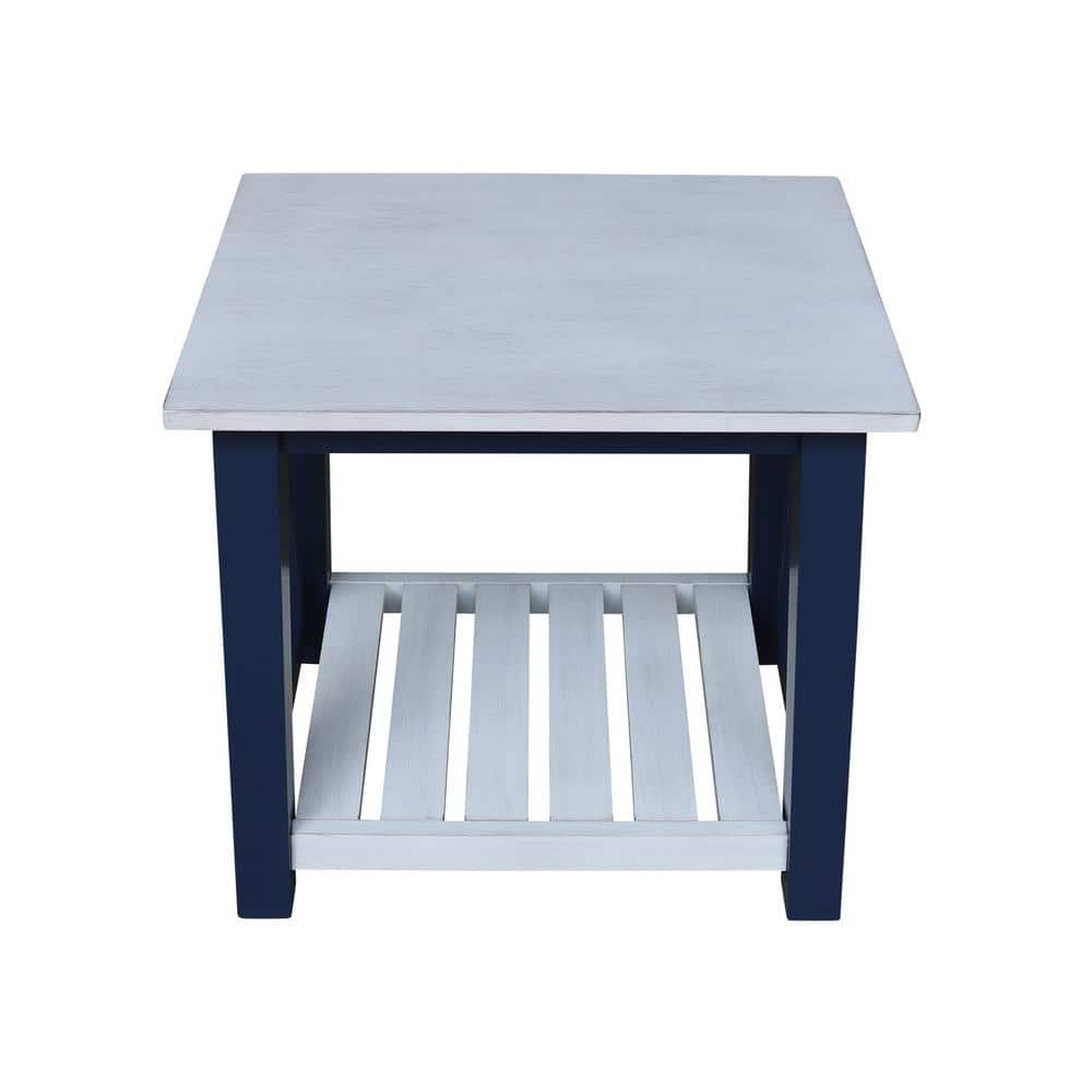 Surrey Solid Wood Rectangular End Table with Shelf - Antiqued Blue