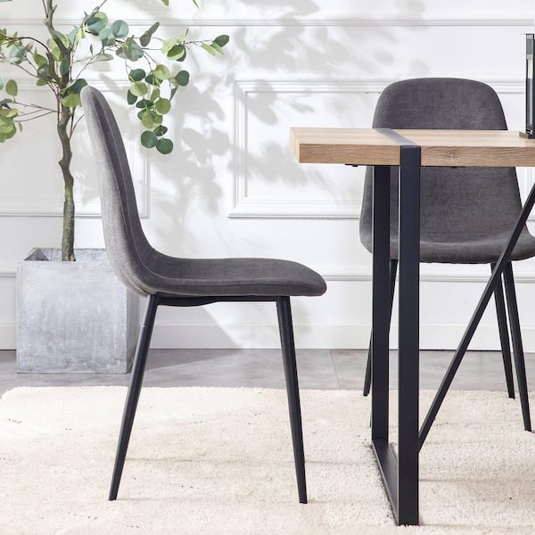 Modern Upholstered Dining Chairs Set of 4 with Soft Suede Fabric Cover Cushion Seat and Black Metal Legs in Dark Gray