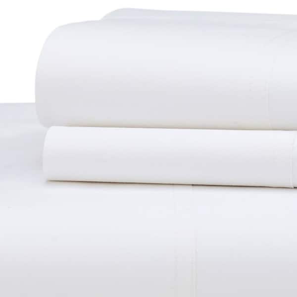 The Company Store 4-Piece White Solid 400-Thread Count Supima Cotton Percale California King Sheet Set