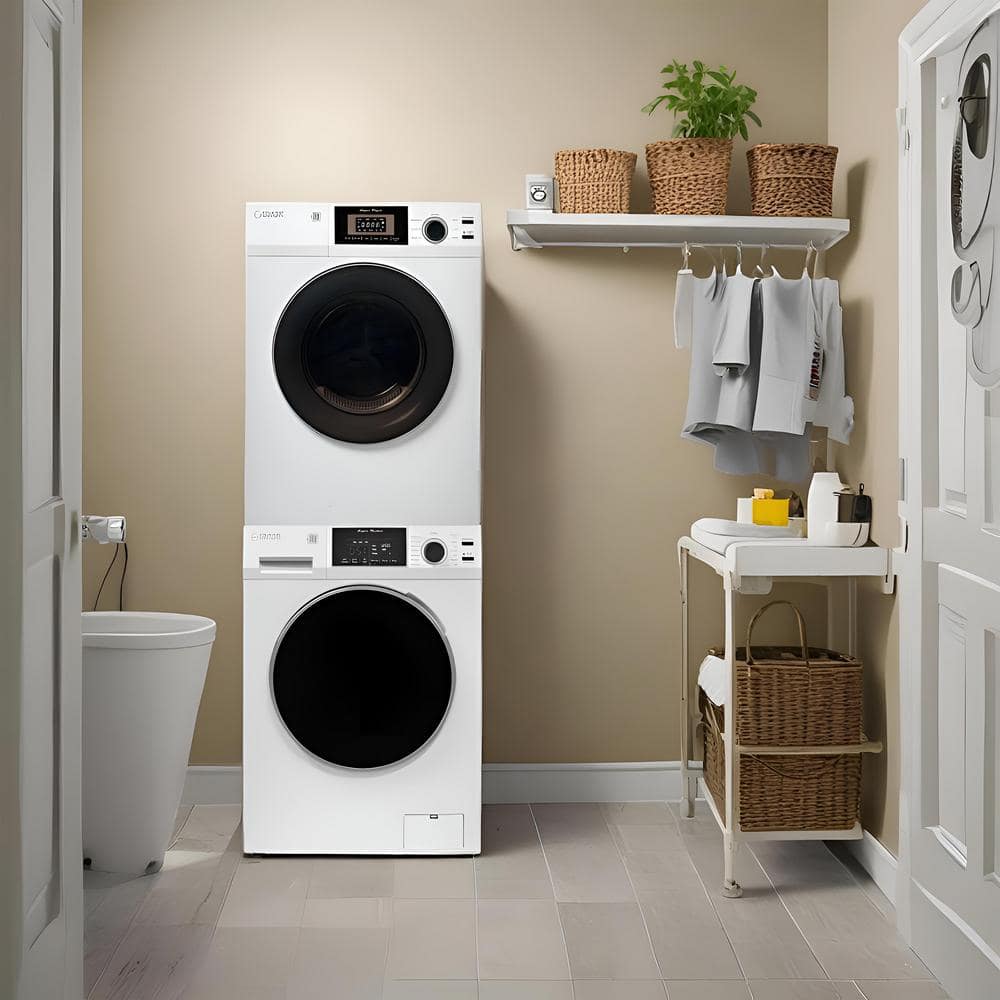 Compact White Electric Stacking Washer and Dryer Set