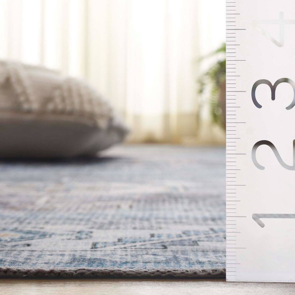 Light Blue Geometric Washable Synthetic Area Rug, 5' x 8'