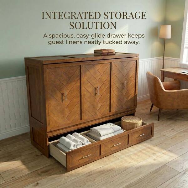 Noble House Irka Brown Wood Frame Queen Size Murphy Bed with Built 