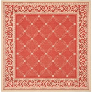 Courtyard Red/Natural 7 ft. x 7 ft. Square Border Indoor/Outdoor Patio  Area Rug