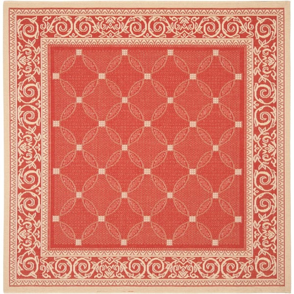 SAFAVIEH Courtyard Red/Natural 7 ft. x 7 ft. Square Border Indoor/Outdoor Patio  Area Rug