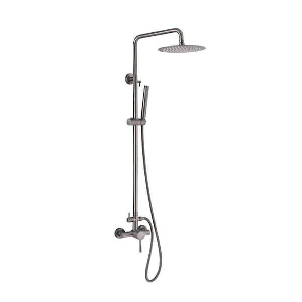 Tomfaucet 2-Spray Wall Bar Shower Kit with Hand Shower in Polished Chrome
