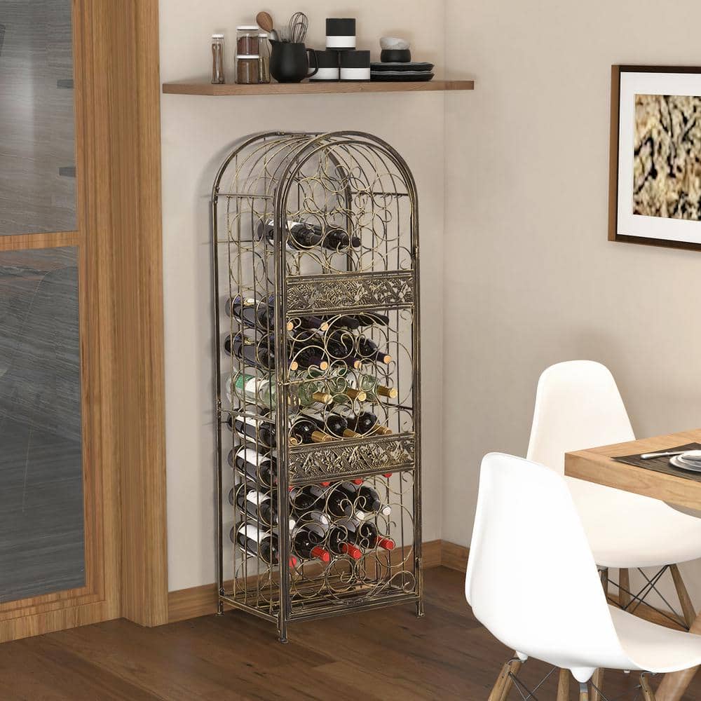 Antique Bronze Wrought Iron 45-Bottle Wine Rack with Lock
