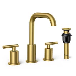8 in. Widespread 2-Handle Bathroom Faucet 3-Hole Bathroom Sink Faucet with Metal Drain and Supply Hose in Black Gold