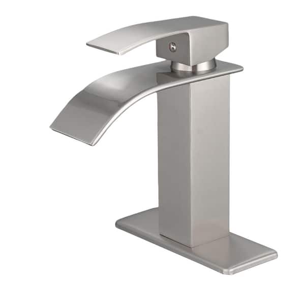 Single Handle Single-Hole Bathroom Faucet with Deckplate Included in Brushed Nickel
