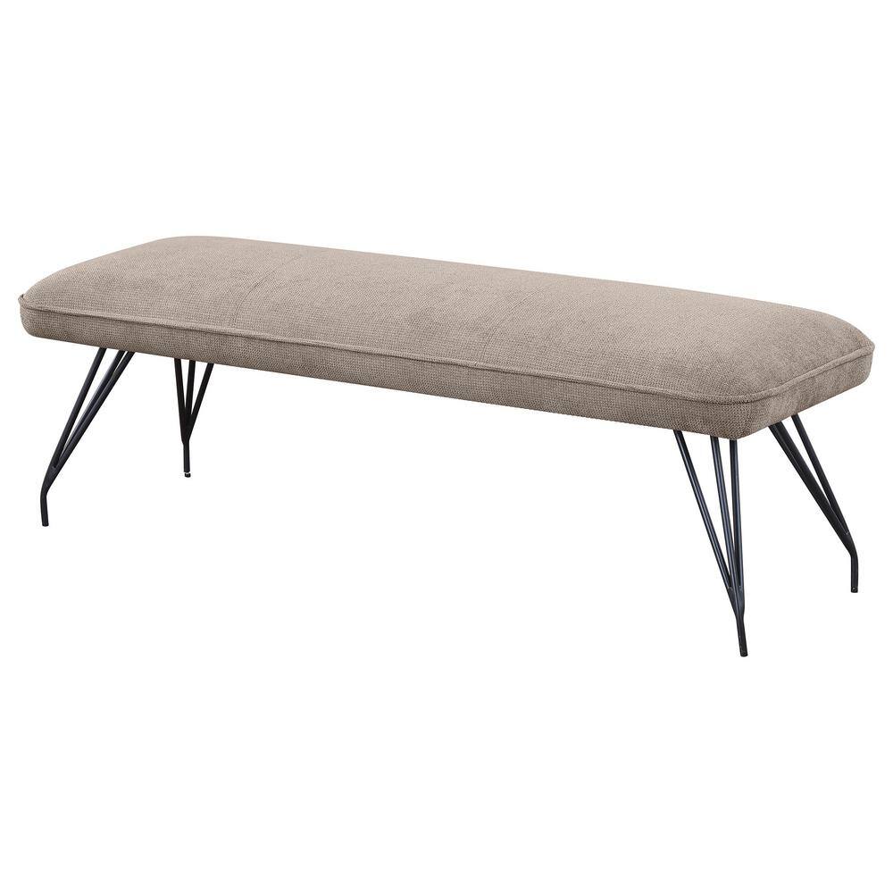 Beige Mid-Century Modern Upholstered Dining Bench with Hairpin Legs