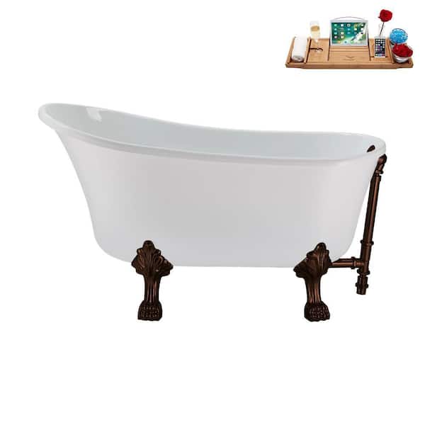 Streamline 51 in. Acrylic Clawfoot Non-Whirlpool Bathtub in Glossy White, Oil Rubbed Bronze Drain and Oil Rubbed Bronze Clawfeet