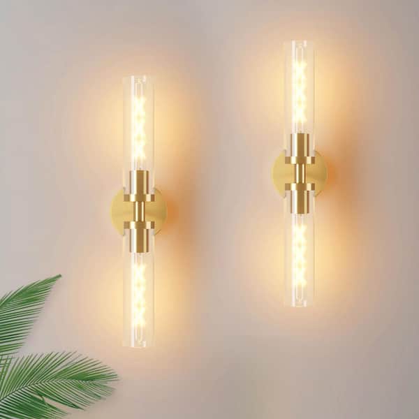GMGSROM Modern Gold Wall Sconce with Clear Glass for Bathroom Mirror ...