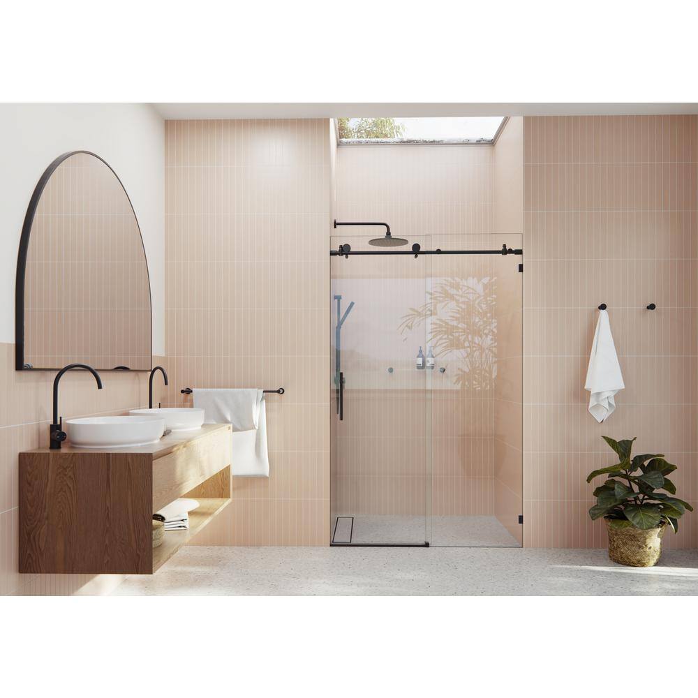 Matte Black Frameless Sliding Shower Door with Clear Glass