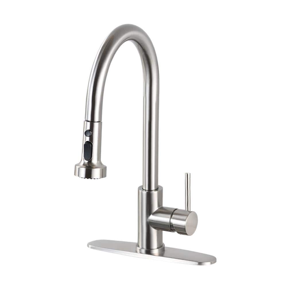 Single Handle Deck Mount Gooseneck Pull Down Sprayer Kitchen Faucet with Deckplate Included in Brushed Nickel price history on PriceWatchPro