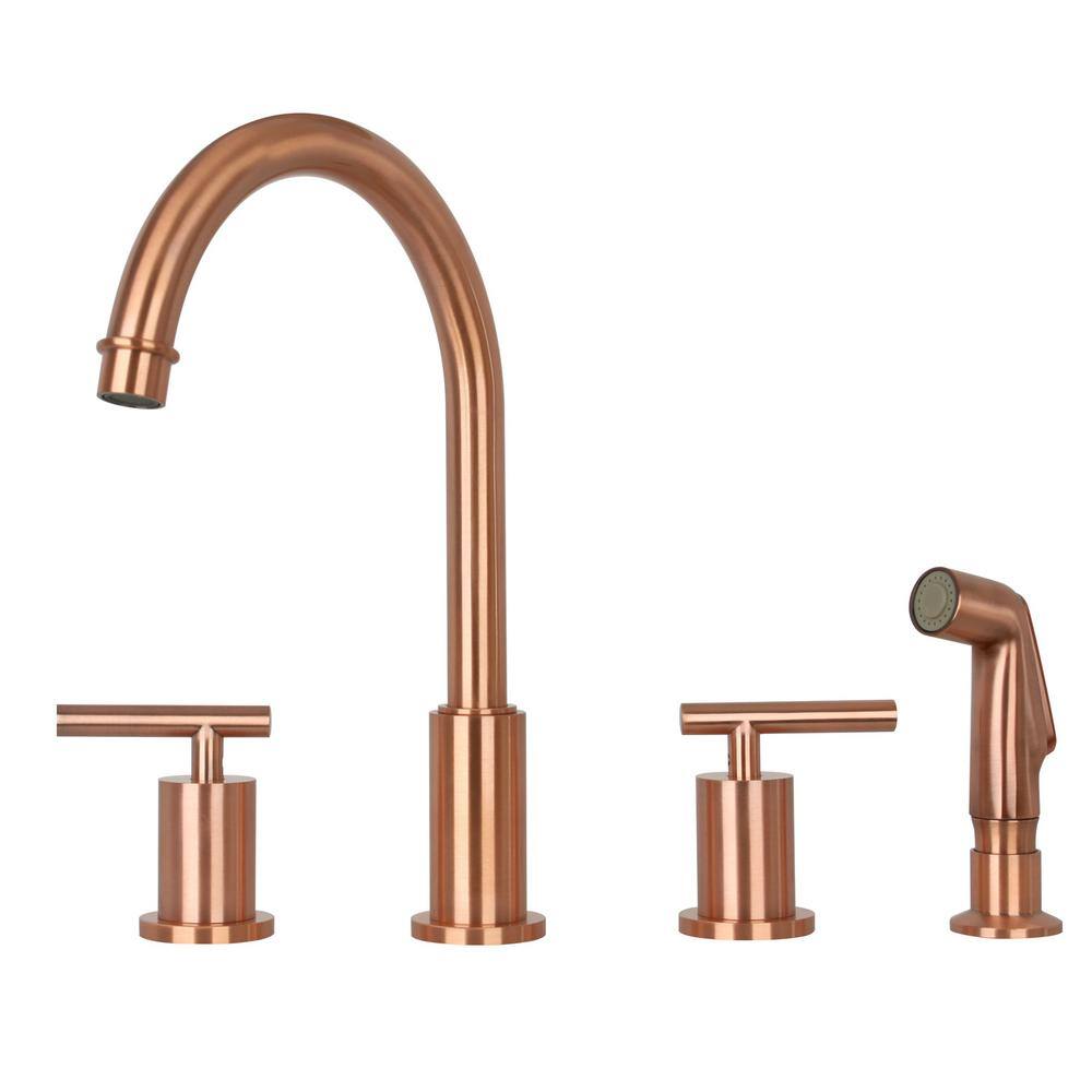 Copper Brushed Double Handle High-Arc Kitchen Faucet with Side Spray