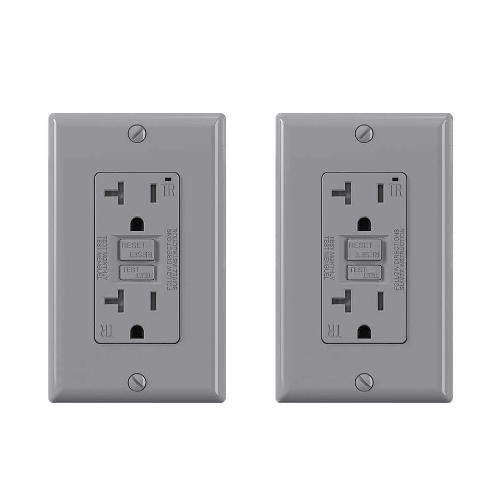 Grey 20 Amp 125-Volt Tamper Resistant Duplex Self-Test GFCI Outlet, with Wall Plate (2-Pack) price history on PriceWatchPro