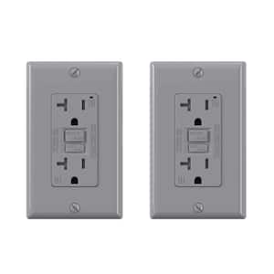 Grey 20 Amp 125-Volt Tamper Resistant Duplex Self-Test GFCI Outlet, with Wall Plate (2-Pack)