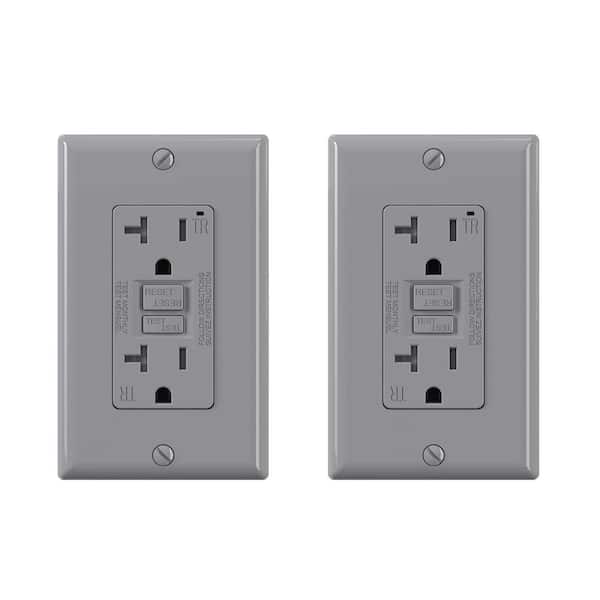 ELEGRP Grey 20 Amp 125-Volt Tamper Resistant Duplex Self-Test GFCI Outlet, with Wall Plate (2-Pack)