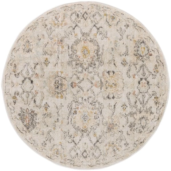 Nourison Oushak Home Grey 8 ft. x 8 ft. Floral Traditional Round Area Rug