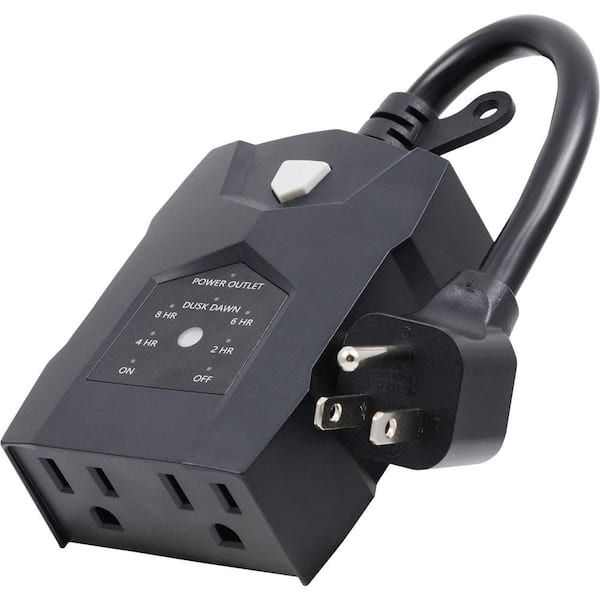 Photocell Timer, Dusk to Dawn, 2-Grounded Outlet, 2/4/6/8hr, On/Off Button, Outdoor, Black 36-Pieces tray