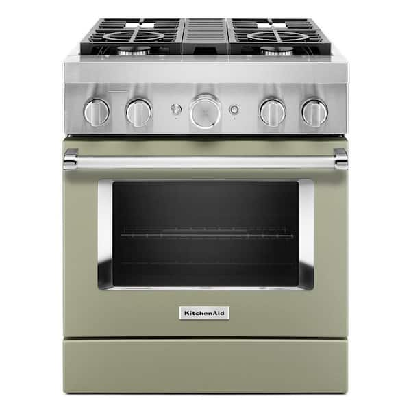 KitchenAid 30 in. 4.1 cu. ft. Dual Fuel Freestanding Smart Range with 4-Burners in Avocado Cream