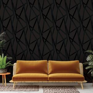 Genevieve 28 sq. ft. Gorder Intersections Black Removable Peel and Stick Vinyl Wallpaper