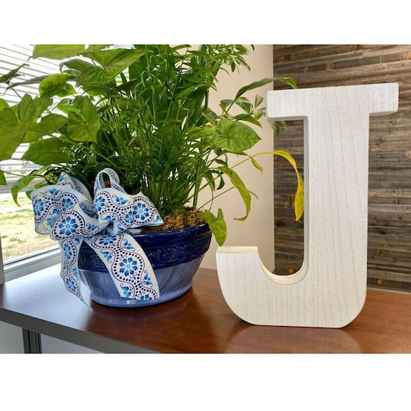 HomeRoots 16 in. Distressed White Wash Wooden Initial Letter J Specialty Sculpture