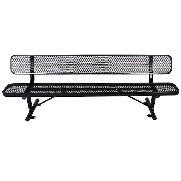 8 ft. Outdoor Metal Bench with Backrest, Commercial Use for Shopping Malls, Stores, Parks, Patios, Decks, Black